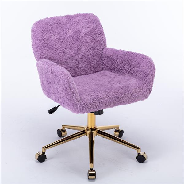 Furniture Office Chair,Artificial rabbit hair Home Office Chair with Golden Metal Base,Adjustable Desk Chair Swivel Office Chair,Vanity Chair(Violet)