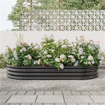 Raised Garden Bed Outdoor,   Oval Large Metal Raised Planter Bed for for Plants, Vegetables, and Flowers - Black