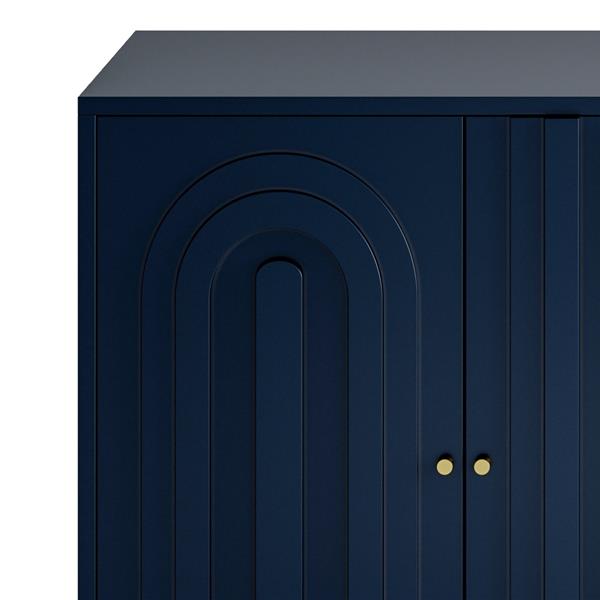 Modern Blue Lacquered 4 Door Wooden Cabinet Sideboard Buffet Server Cabinet Storage Cabinet, for Living Room, Entryway, Hallway, Office, Kitchen and Dining Room