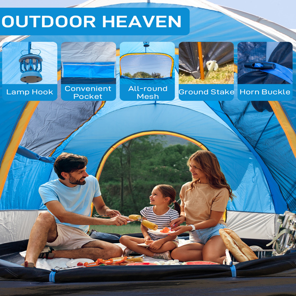 SUV Camping Tent, Outdoor SUV Tent with Double Doors for 5 Person, Waterproof PU2000mm Double Layer Tent for Outdoor Travel, Blue & Gray