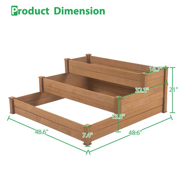 48.6 x 48.6 x 21in Raised Garden Bed Horticulture Outdoor Elevated Flower Box Tiered Garden Bed Wooden Vegetables  Brown