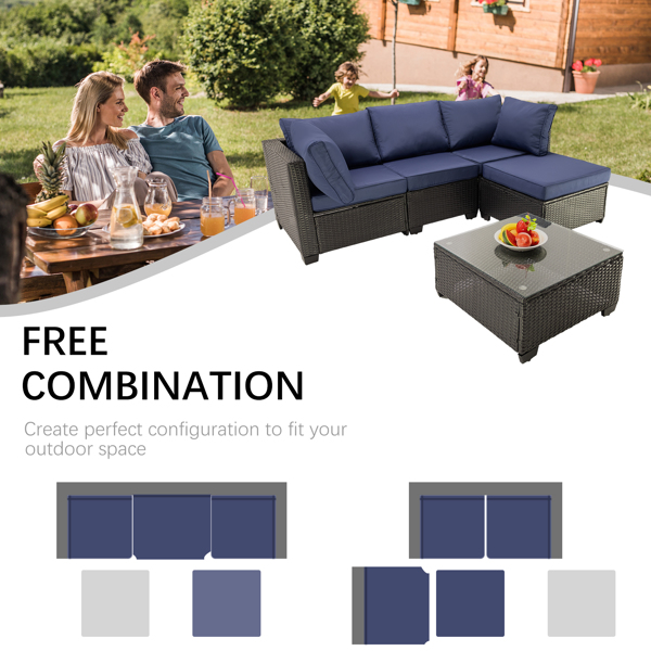 Patio Furniture Set 5 Pieces Wicker Outdoor Conversation Set All-Weather Sectional Patio Sofa with Water Resistant Thick Cushions and Coffee Table （Returns are not supported without a valid reason.）