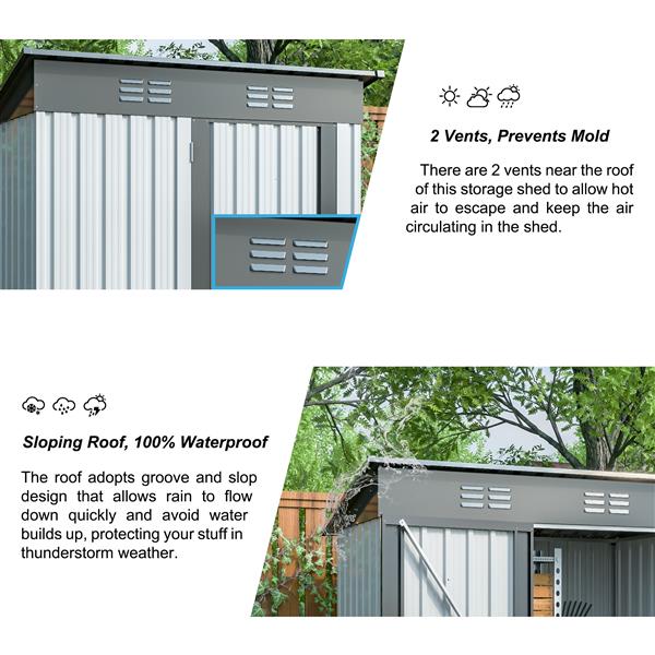 5 X 3 Ft Outdoor Storage Shed, Galvanized Metal Garden Shed With Lockable Doors, Tool Storage Shed For Patio Lawn Backyard Trash Cans