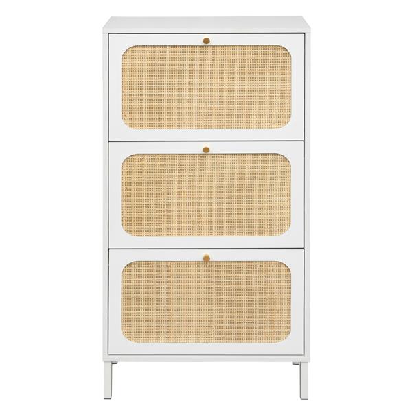 Natural Rattan 3 Door Shoe Rack,  Modern Shoe Storage Cabinet, for Entryway