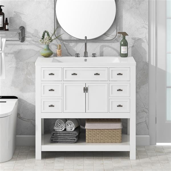 36'' Bathroom Vanity with Top Sink, Modern Bathroom Storage Cabinet with 2 Soft Closing Doors and 6 Drawers, Single Sink Bathroom Vanity