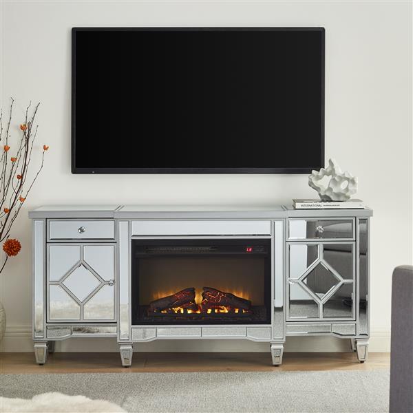 W 57" X D 15 " X H 25.6" Flash silver combination TV fireplace cabinet