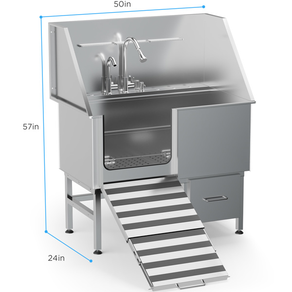 Professional Stainless Steel Dog Bathing Station - Dog Grooming Tub Storage Drawer, Floor Grate & Faucet/Dog Bathtub for Large,Medium & Small Pets - Dog Washing Station for Home (50")