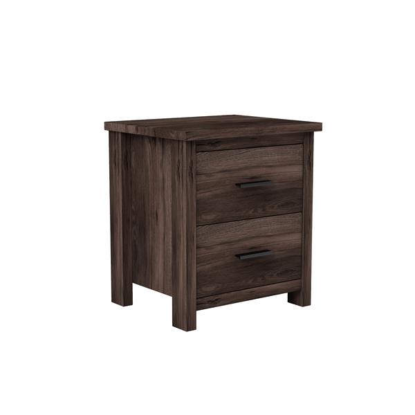 Vintage Two Drawer Nightstand, Simple and Generous Storage Space,Dark Walnut