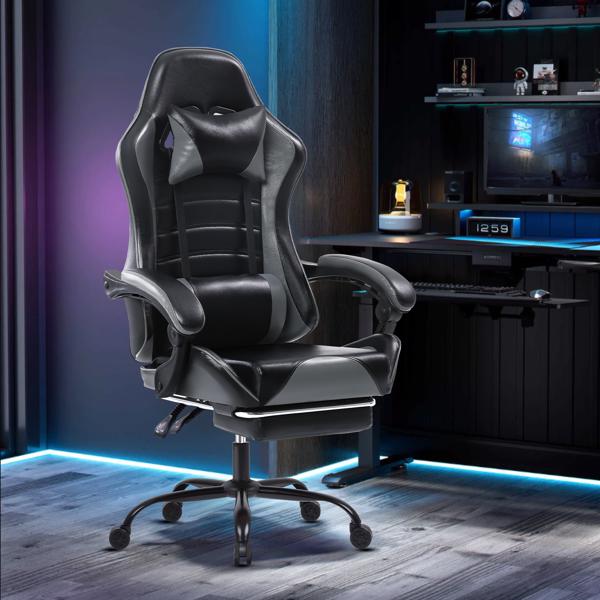 Gaming Chair, Computer Chair with Wheels, Adjustable Height Pu Leather Gamer Chair Office Desk Chair, Ergonomic Video Game Chair for Adults