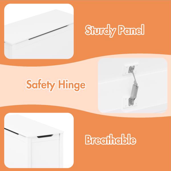 Wooden storage case with safety hinge cover-white