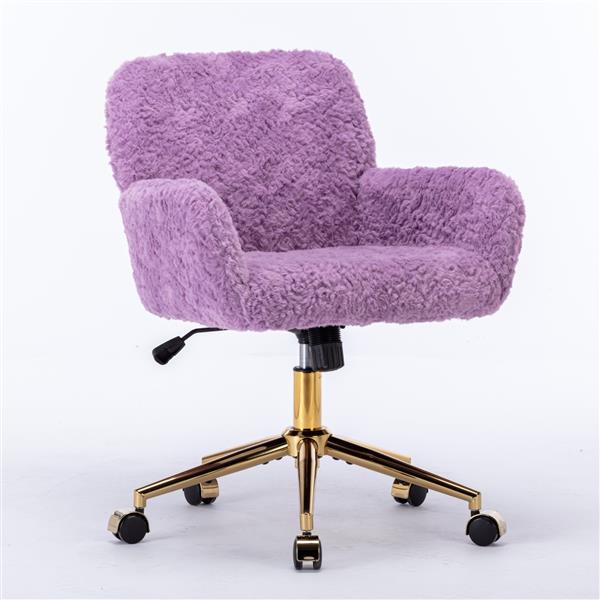 Furniture Office Chair,Artificial rabbit hair Home Office Chair with Golden Metal Base,Adjustable Desk Chair Swivel Office Chair,Vanity Chair(Violet)