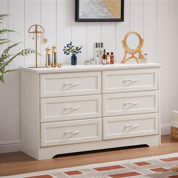 Modern 3 Drawer Bedroom Chest of Drawers with 6 Drawers Dresser, Clothes Organizer -Metal Pulls for Living Room, Bedroom, Hallway, White,47.6″L x 15.7″W x 28.9″H