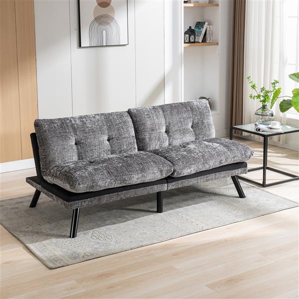 Convertible Sofa Bed  Loveseat Futon Bed Breathable Adjustable Lounge Couch with Metal Legs,Futon Sets for Compact Living Space  Chenille-Grey