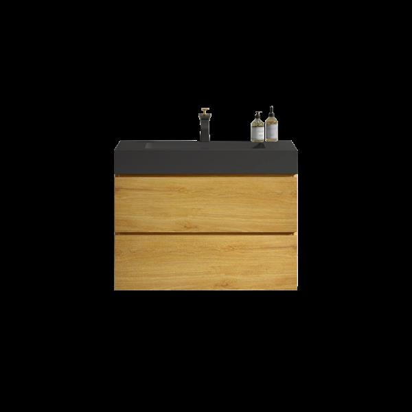 30" Natural Oak Bathroom Vanity with Sink, Large Storage Wall Mounted Floating Bathroom Vanity for Modern Bathroom, One-Piece Black Sink Basin WITHOUT Drain and Faucet