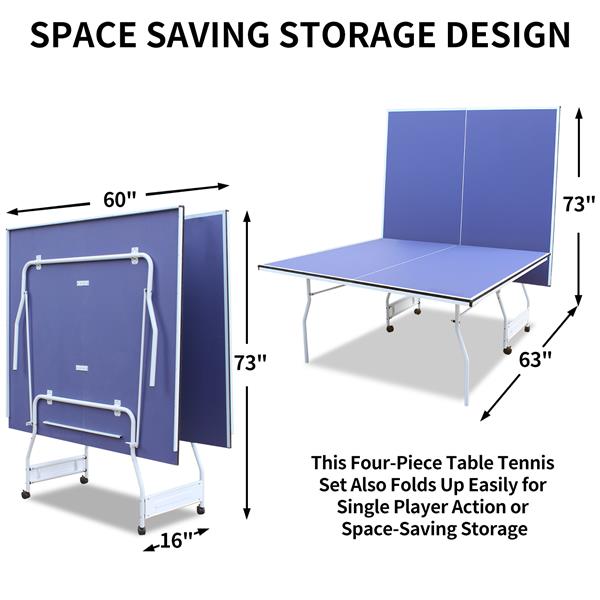 9ft Mid-Size Table Tennis Table Foldable & Portable Ping Pong Table Set for Indoor & Outdoor Games with Net, 2 Table Tennis Paddles and 3 Balls