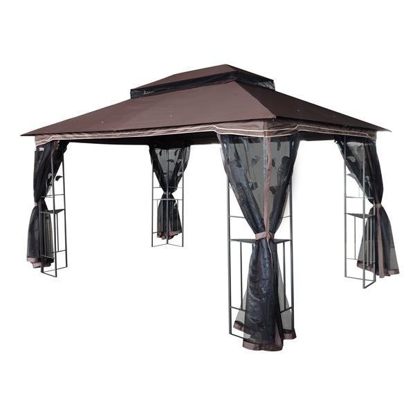 13x10 Outdoor Patio Gazebo Canopy Tent With Ventilated Double Roof And Mosquito net(Detachable Mesh Screen On All Sides),Suitable for Lawn, Garden, Backyard and Deck,Brown Top