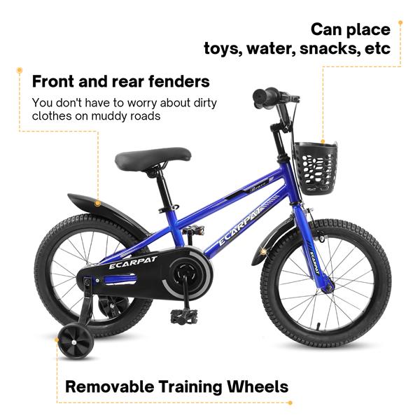 Kids Bike 16 inch for Boys & Girls with Training Wheels, Freestyle Kids' Bicycle with Bell,Basket and fender.