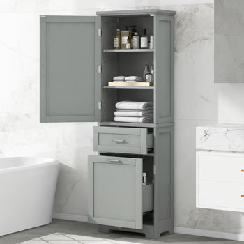 Tall Bathroom Storage Cabinet,  Storage Cabinet with Two Different Size Drawers and Adjustable Shelf, MDF Board with Painted Finish, Grey