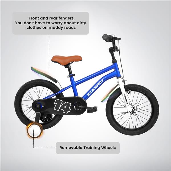 A14114 Kids Bike 14 inch for Boys & Girls with Training Wheels, Freestyle Kids' Bicycle with fender.