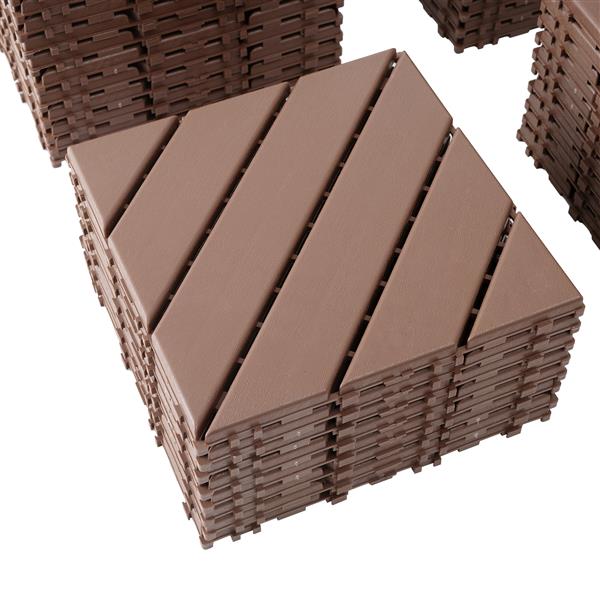 Plastic Interlocking Deck Tiles,44 Pack Patio Deck Tiles,12"x12" Square Waterproof Outdoor All Weather Use, Patio Decking Tiles for Poolside Balcony Backyard, Brown