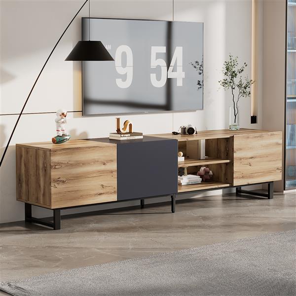 Modern TV with 3 Cabinets& Open Shelves, Color-matching Media Console Table for TVs up to 80'', Entertainment Center with Drop Down Door for Living Room, Bedroom, Home Theatre