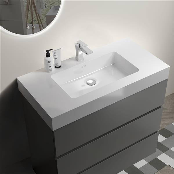 36" Gray Bathroom Vanity with Sink, Large Storage  Bathroom Vanity for Modern Bathroom, One-Piece White Sink Basin without Drain and Faucet