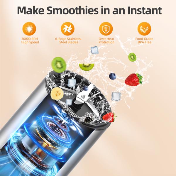 1300W Smoothie Blender, Personal Blender for Smoothies, Shakes and Nutrient Extractions with 2pcs BPA-Free 27 oz Portable Blender Bottles and To-Go Lids【FBA发货 亚马逊禁售】