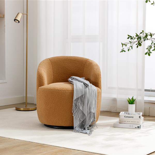 Teddy Fabric Swivel Accent Armchair Barrel Chair With Black Powder Coating Metal Ring,Khaki