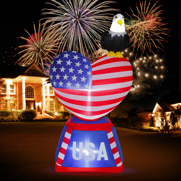 6ft Love Heart and Bald Eagle Independence Day Blow Up Lighted Decoration With 3Led Light