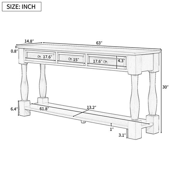 Console Table 63" Long Console Table with Drawers and Shelf for Entryway, Hallway, Living Room