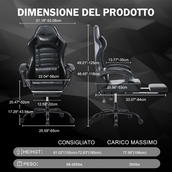 Computer Gaming Chairs with Footrest, Ergonomic Gaming Computer Chair for Adults, PU Leather Office Chair Adjustable Desk Chairs with Wheels, 360°Swivel Big and Tall Gamer Chair, Black