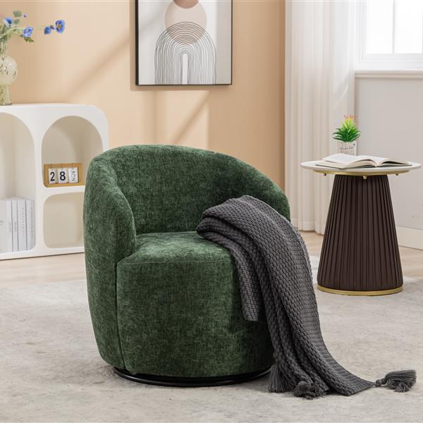 037-Chenille Fabric Swivel Accent Armchair Barrel Chair With Black Powder Coating Metal Ring,Green