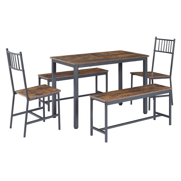 Dining Table Set, Barstool Dining Table with 2 Benches 2 Back Chairs, Industrial Dining Table for Kitchen Breakfast Table, Living Room, Party Room, Rustic Brown and Black,43.3″L x 23.6″W x 29.9″H