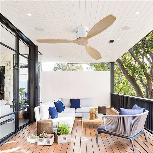 52 Inch Decorative Solid Wood Ceiling Fan Without Light 6 Speed Remote Control Reversible DC Motor For Home