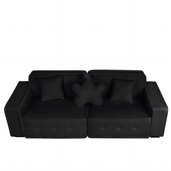 Black, Velvet cloth Modern Indoor Sofa With Three Pillows, 93.50"*35.23"*30.70"