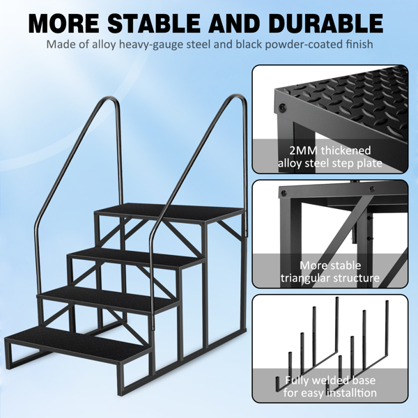 4 Step Ladder with Handrail, Swimming Pool Ladder Above Ground, 660 lb Load Capacity RV Steps with Anti-Slip Panel, Mobile Home Stairs for Reaching and Getting High