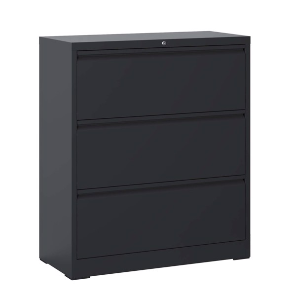 Lateral File Cabinet 3 Drawer, Black Filing Cabinet with Lock, Lockable File Cabinet for Home Office, Locking Metal File Cabinet for Legal/Letter/A4/F4 Size