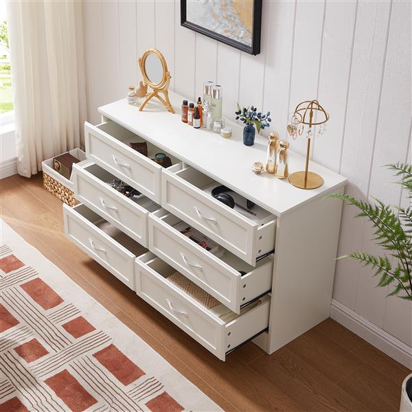 Modern 3 Drawer Bedroom Chest of Drawers with 6 Drawers Dresser, Clothes Organizer -Metal Pulls for Living Room, Bedroom, Hallway, White,47.6″L x 15.7″W x 28.9″H