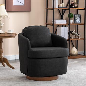 035-Linen Fabric Swivel Accent Chair With Soild Wood Round Brown Base Leg,Dark Gray