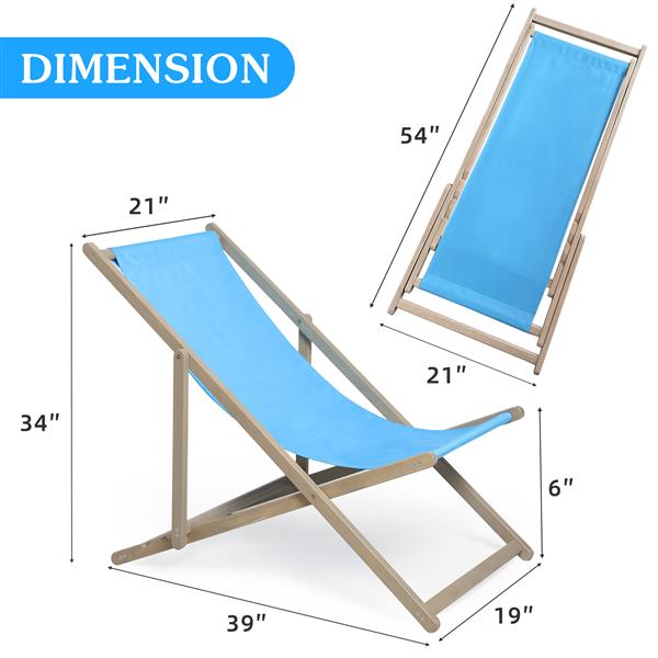 Beach Sling Patio Chair Set of 2,Wooden Folding Outdoor Chairs for Outside 3 Level Height Adjustable, Portable Reclining Beach Chair