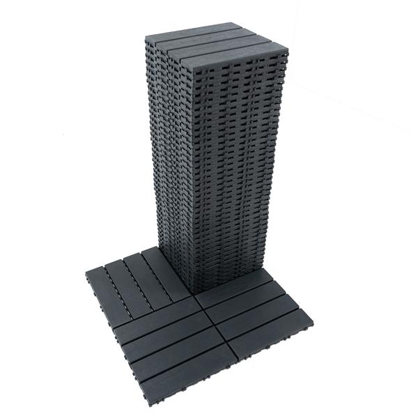 Plastic Interlocking Deck Tiles,44 Pack Patio Deck Tiles,11.8"x11.8" Square Waterproof Outdoor Floor All Weather Use, Patio Floor Decking Tiles for Porch Poolside Balcony Backyard (Dark Grey 44 pack)