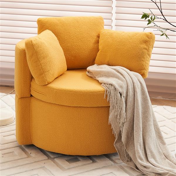 Fabric Swivel And Storage Chair With Back Cushion For Living Room,Yellow