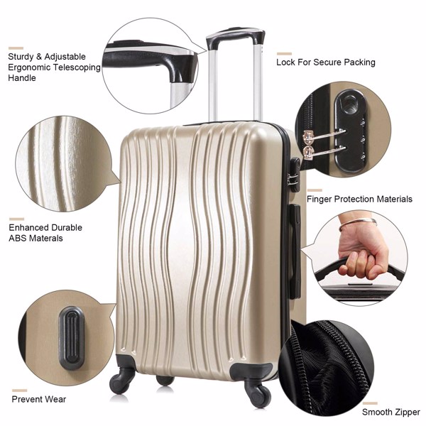 4 Piece Luggage Set PC Material Hard Shell  Suitcase with Spinner Wheels Lightweight Suitcase Set Silver