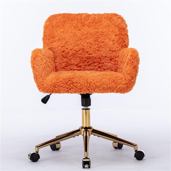 Furniture Office Chair,Artificial rabbit hair Home Office Chair with Golden Metal Base,Adjustable Desk Chair Swivel Office Chair,Vanity Chair(Orange)