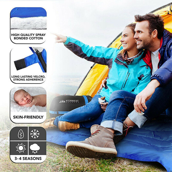 2 People Double Sleeping Bag Outdoor Camping Season Carry Bag Waterproof Hiking