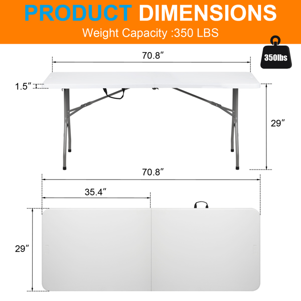 6FT Outdoor Courtyard Foldable Long Table