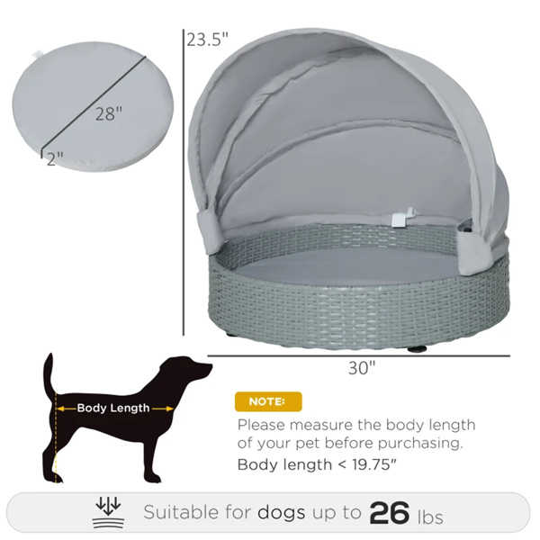 Grey Dog Bed,Elevated Pet Sofa with Foldable Canopy