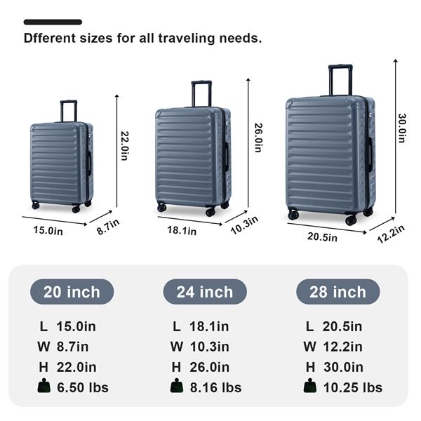 Luggage Sets New Model Expandable ABS+PC 3 Piece Sets with Spinner Wheels Lightweight TSA Lock (20/24/28),  STEEL GRAY