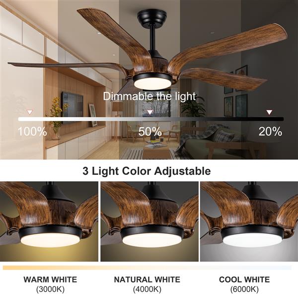 Smart 56" Integrated LED Ceiling Fan with  Antique Brown Blades in Matte Black Fan Body Finish