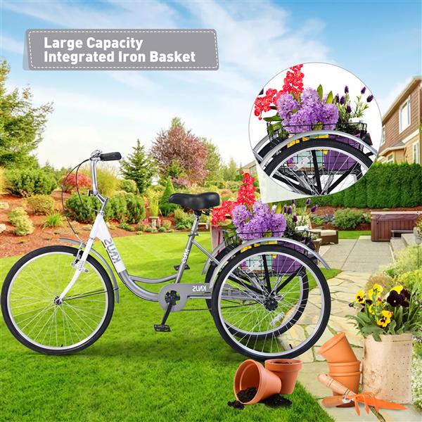 Adult Tricycle Trikes,3-Wheel Bikes,26 Inch Wheels Cruiser Bicycles with Large Shopping Basket for Women and Men